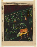 Artist: b'Black, Dorrit.' | Title: b'Orchestra pit, Theatre Royal.' | Date: c.1936 | Technique: b'linocut, printed in colour, from four blocks'