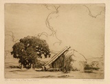 Artist: Herbert, Harold. | Title: The haystacks | Date: c.1928 | Technique: etching, printed in brown ink with plate-tone, from one plate