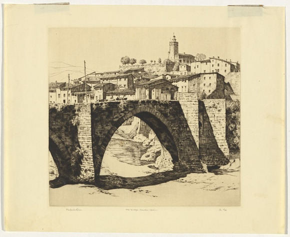 Artist: b'Rose, Herbert.' | Title: b'Old bridge, Besala, Spain' | Date: c.1931 | Technique: b'etching, printed in black ink, from one plate'