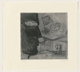 Artist: Palethorpe, Jan | Title: not titled [fish eye face] | Date: 1990 | Technique: etching, printed in black ink with plate-tone, from one plate