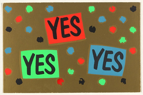 Artist: b'Robertson, Toni.' | Title: b'Invitation: Yes, Yes, Yes, The studio, Old Canberra Brickworks, Yarralumla' | Date: 1983 | Technique: b'screenprint, printed in colour, from multiple stencils' | Copyright: b'\xc2\xa9 Toni Robertson'