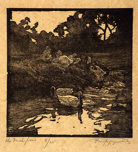 Artist: b'Reynolds, Frederick George.' | Title: b'The duck pond' | Date: (1928) | Technique: b'woodblock, printed in black ink, from one block'