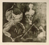 Artist: b'Shearer, Mitzi.' | Title: b'Double image' | Date: 1980 | Technique: b'etching, printed in black ink, from one  plate'