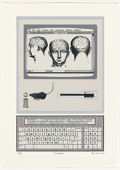 Artist: b'Owen, Alan.' | Title: b'Devolution.' | Date: 1992 | Technique: b'screenprint, printed in colour, from four stencils' | Copyright: b'\xc2\xa9 Alan Owen'