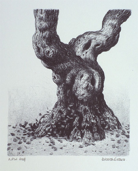 Artist: b'Russell,, Deborah.' | Title: b'not titled [knotted tree trunk]' | Date: 2001, March | Technique: b'lithograph, printed in blue ink, from one stone'