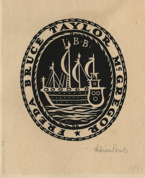 Artist: b'FEINT, Adrian' | Title: b'Bookplate: Freda Bruce Taylor McGregor.' | Date: (1938) | Technique: b'wood-engraving, printed in black ink, from one block' | Copyright: b'Courtesy the Estate of Adrian Feint'