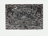 Artist: Baira, Fred William. | Title: Past and the present. | Date: 1997 | Technique: linocut, printed in black ink, from one block; hand coloured a la coupe [wet on wet technique] | Copyright: © Frederick William Baira