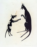 Artist: PURUNTATAMERI, Patrick | Title: Kangaroo and dog | Date: 1969 | Technique: woodcut