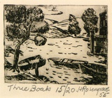 Artist: b'ROSENGRAVE, Harry' | Title: b'Three boats' | Date: 1955 | Technique: b'etching, printed in black, with plate-tone, from one plate'