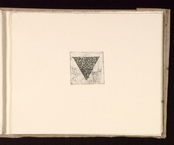 Artist: b'Mann, Gillian.' | Title: b'(triangle containing text).' | Date: 1981 | Technique: b'etching, printed in black ink, from one plate'