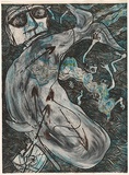 Title: not titled [whale harpooned] | Date: 1987 | Technique: etching, printed in black ink with plate-tone, from one plate; hand-coloured