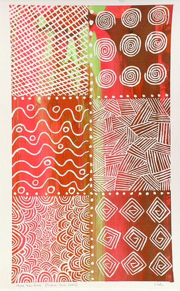 Artist: b'Leslie, Lawrence.' | Title: b'Mute Yuli Baia (Possum skin cloth)' | Date: 1980s | Technique: b'screenprint, printed in colour, from multiple screens'