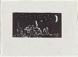 Title: b'Muttonbirding.' | Date: 1998 | Technique: b'linocut, printed in black ink, from one block'