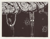 Artist: COLEING, Tony | Title: Battlefield (three skeletons + two stars). | Date: 1986 | Technique: linocut, printed in black ink, from one block