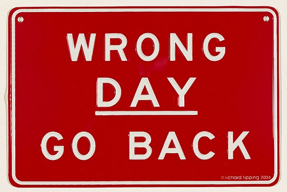 Artist: b'TIPPING, Richard' | Title: b'Wrong day.' | Date: 2004 | Technique: b'embossing (pressed aluminium); screenprint, printed in red ink, from one stencil'