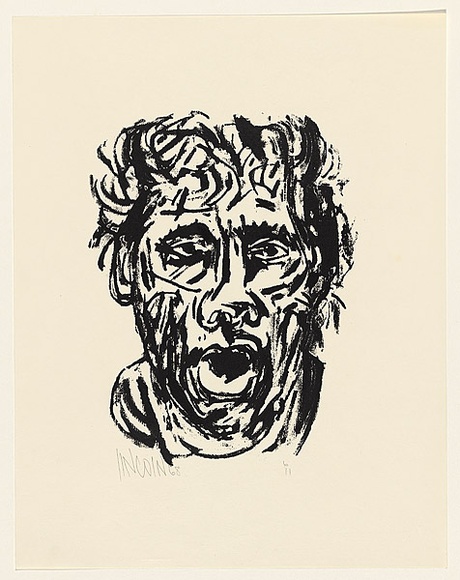 Title: b'not titled [head with open mouth]' | Date: 1968 | Technique: b'screenprint, printed in black ink, from one stencil'