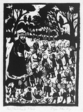 Artist: b'Allen, Joyce.' | Title: b'(Meeting in the Grove with Wizard Agonis) (Illustration 1).' | Date: 1987 | Technique: b'linocut, printed in black ink, from one block'