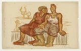 Artist: b'Groblicka, Lidia.' | Title: b'Social realistic lovers' | Date: 1956-57 | Technique: b'woodcut, printed in colour, from multiple blocks'