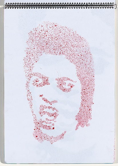 Title: b'Chickenpox' | Date: 2003-2004 | Technique: b'stencil, printed with red aerosol paint, from one stencil'