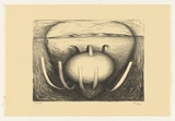 Artist: b'Evans, Megan.' | Title: b'not titled [landscape, heart with egg shaped form and forms circling the egg]' | Date: 1989 | Technique: b'lithograph, printed in black ink, from one stone' | Copyright: b'\xc2\xa9 Megan Evans. Licensed by VISCOPY, Australia'