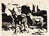 Artist: Taylor, John H. | Title: Two donkeys | Date: 1952 | Technique: linocut, printed in black ink, from one block