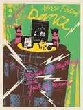 Artist: b'Mackay, Jan' | Title: b'Xmas Festival Dance - at the Settlement. Mental as Anything and Jack of Hearts.' | Date: 1977 | Technique: b'screenprint, printed in colour, from six stencils'