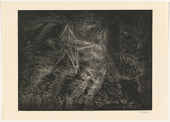 Title: b'My father murdered 50,000 Jews' | Date: 1992 | Technique: b'relief etching, printed in black ink, from one plate'