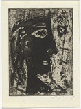 Artist: SELLBACH, Udo | Title: (Head) | Date: (1961) | Technique: etching, aquatint, foul biting printed in black ink, from one  plate with plate-tone