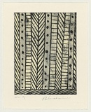 Artist: Wonaeamirri, Pedro. | Title: not titled [geometric design consisting of striped and spotted columns] | Date: 1999, November | Technique: etching, printed in black and cream in intaglio and relief, from one plate | Copyright: © Pedro Wonaeamirri, Jilamara Arts and Craft