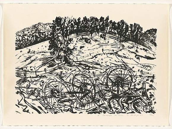 Artist: b'Senbergs, Jan.' | Title: b'A landscape for Lona' | Date: 1987 | Technique: b'lithograph, printed in black ink, from one stone [or plate]' | Copyright: b'\xc2\xa9 Jan Senbergs. Licensed by VISCOPY, Australia'