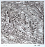 Artist: STREET, Mervyn | Title: Two hands with bird | Date: 1999, September | Technique: linocut, printed in black ink, from one block