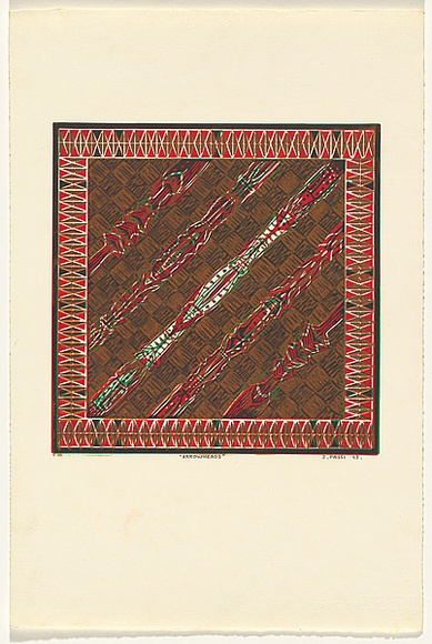 Title: b'Arrowheads' | Date: 1993 | Technique: b'linocut, printed in colour, from four blocks'