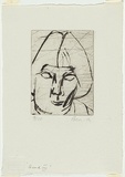 Artist: b'MADDOCK, Bea' | Title: b'Head III' | Date: 1964 | Technique: b'drypoint, printed in black ink with plate-tone, from one copper plate'