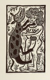 Artist: b'HANRAHAN, Barbara' | Title: b'Beauty and beast.' | Date: 1989 | Technique: b'linocut, printed in black ink, from one block'
