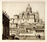 Artist: b'LINDSAY, Lionel' | Title: b'Salamanca Cathedral' | Date: 1928 | Technique: b'etching, printed in brown ink, from one plate' | Copyright: b'Courtesy of the National Library of Australia'