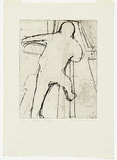 Artist: b'MADDOCK, Bea' | Title: b'Journey III: Street figure' | Date: 1966 | Technique: b'etching and drypoint, printed in black ink with plate-tone, from one copper plate'