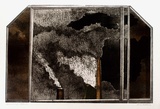 Artist: b'BALDESSIN, George' | Title: b'Factory smoke III.' | Date: 1970 | Technique: b'etching and aquatint, printed in black ink, from three plates; stencil, printed in colour, from two stencils'
