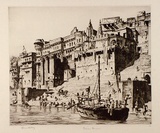 Artist: LINDSAY, Lionel | Title: Palaces, Benares | Date: 1930 | Technique: drypoint, printed in brown ink, from one plate | Copyright: Courtesy of the National Library of Australia