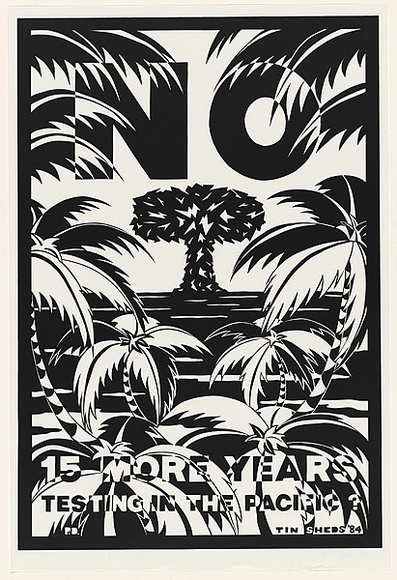 Artist: b'Debenham, Pam.' | Title: b'No, 15 more years testing in the Pacific?.' | Date: 1984 | Technique: b'screenprint, printed in black ink, from one stencil'