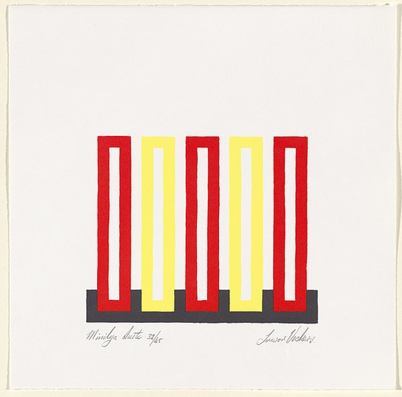 Artist: Vickers, Trevor. | Title: not titled [3 red and 2 yellow rectangles on black base]. | Date: 2000 | Technique: screenprint, printed in colour, from multiple stencils
