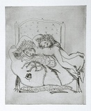 Artist: BOYD, Arthur | Title: (Figures on a bed with a spider and a tea cup) (variant II). | Date: 1970 | Technique: etching, printed in black ink, from one plate | Copyright: Reproduced with permission of Bundanon Trust