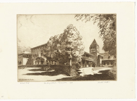 Artist: b'PLATT, Austin' | Title: b'The Kings School, Parramatta' | Date: 1938 | Technique: b'etching, printed in black ink, from one plate'