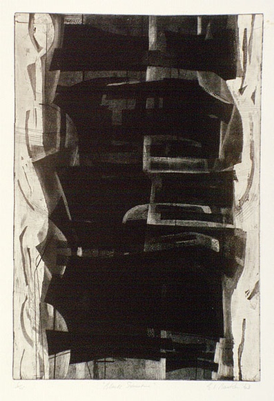 Artist: b'Backen, Earle.' | Title: b'Black Structure.' | Date: 1963 | Technique: b'etching and aquatint, printed in colour, from one copper plate'