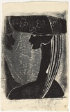 Title: Woman with a hat | Date: 1978 | Technique: woodcut, printed in black and grey ink, from multiple blocks