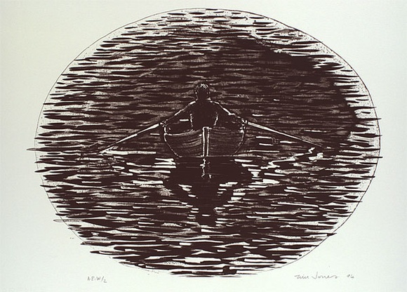 Artist: b'Jones, Tim.' | Title: b'not titled [figure rowing boat]' | Date: 1994 | Technique: b'lithograph, printed in burnt sienna ink, from one stone'