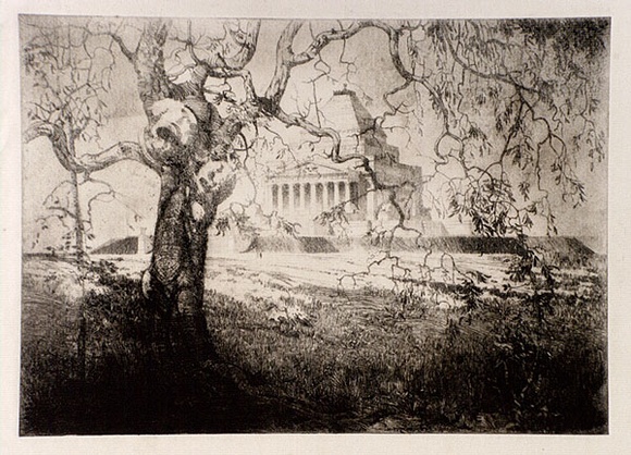 Artist: b'Baldwinson, Arthur.' | Title: b'Shrine of Remembrance, Melbourne.' | Date: 1930 | Technique: b'etching, printed in black ink with plate-tone, from one copper plate'