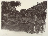 Artist: Laspargis, Paul. | Title: not titled [backyard scene] | Date: 1980s | Technique: lithograph, printed in black ink, from one plate