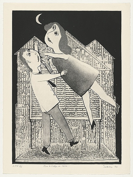 Artist: b'Sibley, Andrew.' | Title: b'Ron and Sally in love' | Date: 1997 | Technique: b'etching and aquatint, printed in black ink with plate-tone, from one plate'