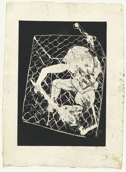 Artist: b'BOYD, Arthur' | Title: b'The hunters set out to trap the Unicorn.' | Date: 1973-74 | Technique: b'aquatint, printed in black ink, from one plate' | Copyright: b'This work appears on screen courtesy of Bundanon Trust'