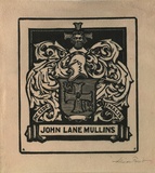 Artist: FEINT, Adrian | Title: Bookplate: John Lane Mullins. | Date: (1927) | Technique: wood-engraving, printed in green ink, from one block | Copyright: Courtesy the Estate of Adrian Feint